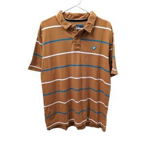 Vintage Y2K Brown Blue Cotton Striped Short Sleeve Rugby Polo Shirt Xlarge XL